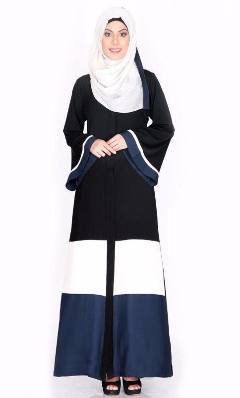 Black White And Blue Abaya (Made-To-Order)
