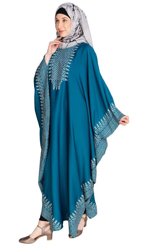 Block Printed Teal Green Kaftan (Made-To-Order)