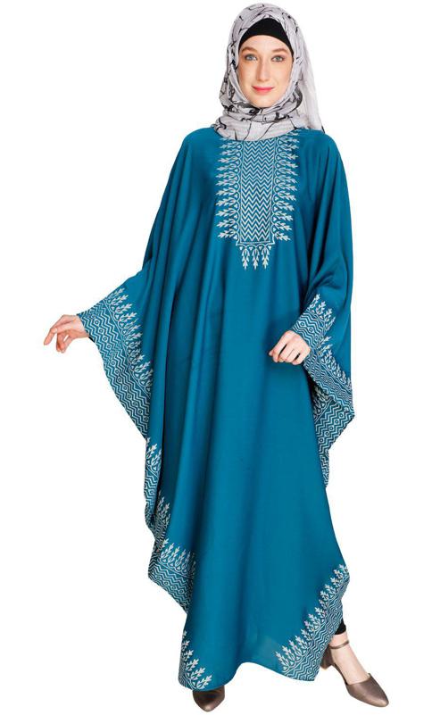 Block Printed Teal Green Kaftan (Made-To-Order)
