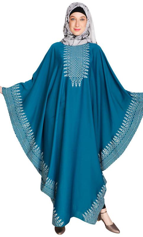 Block Printed Teal Green Kaftan (Made-To-Order)