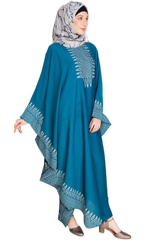Block Printed Teal Green Kaftan (Made-To-Order)