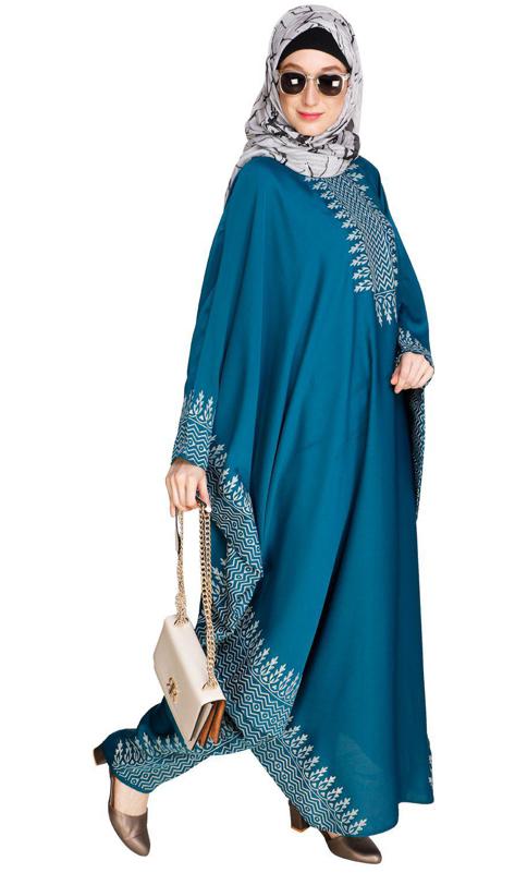 Block Printed Teal Green Kaftan (Made-To-Order)