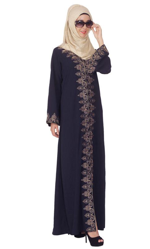 Blue Abaya With Dori Embroidery (Made-To-Order)