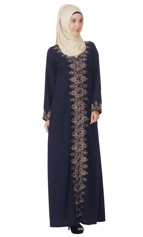 Blue Abaya With Dori Embroidery (Made-To-Order)