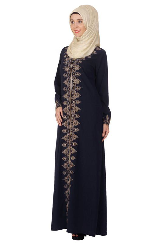 Blue Abaya With Dori Embroidery (Made-To-Order)