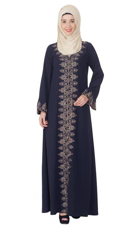 Blue Abaya With Dori Embroidery (Made-To-Order)
