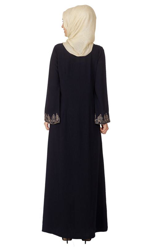 Blue Abaya With Dori Embroidery (Made-To-Order)