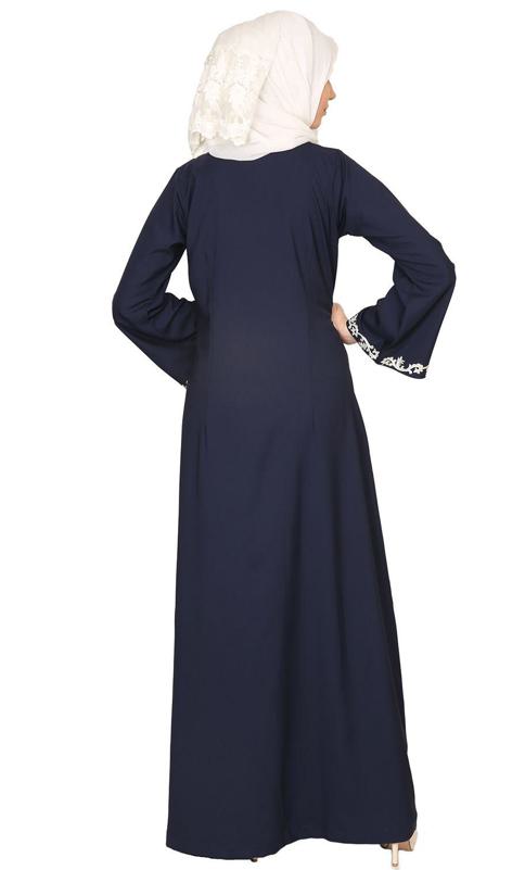 Blue Abaya With Thread Embroidery