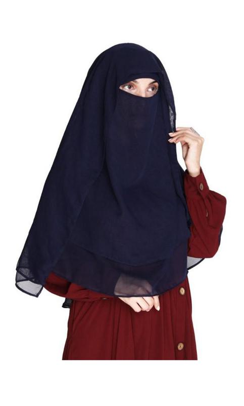 Blue Georgette Khimar Style Face Veil Naqab (Made-To-Order)