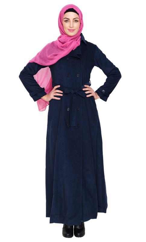 Blue Shirt Collar Double Breasted Coat