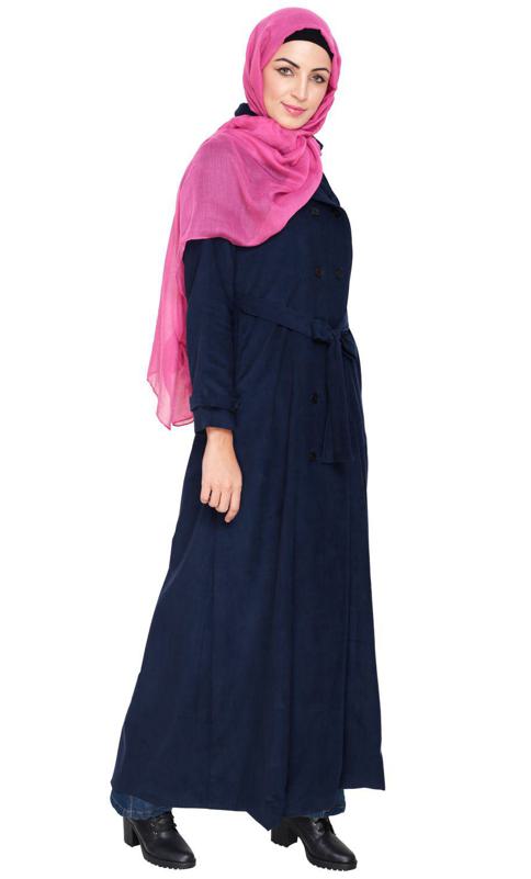 Blue Shirt Collar Double Breasted Coat