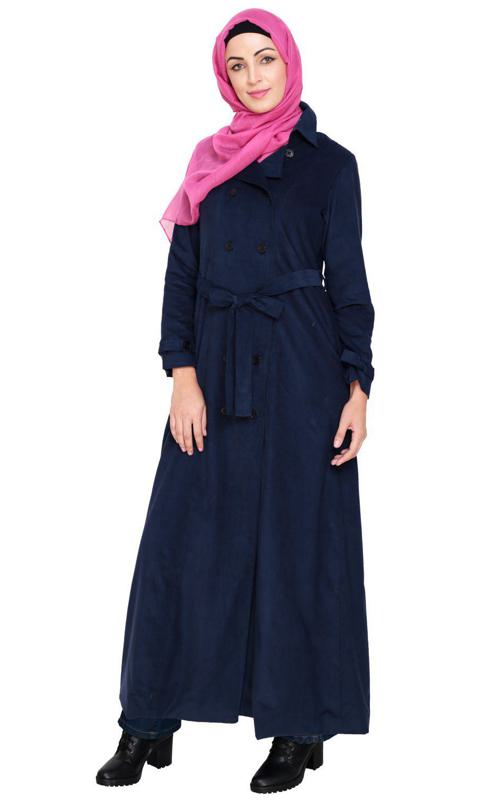 Blue Shirt Collar Double Breasted Coat