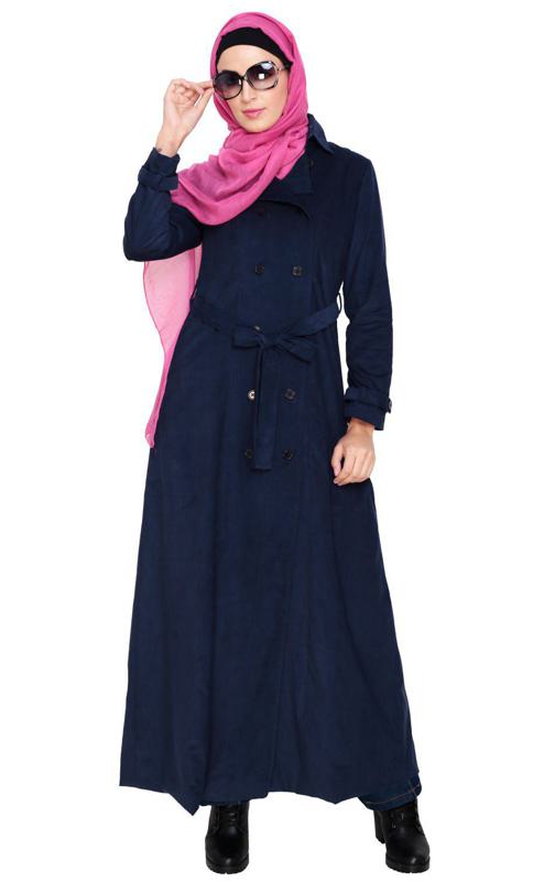 Blue Shirt Collar Double Breasted Coat