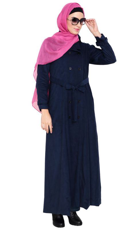 Blue Shirt Collar Double Breasted Coat