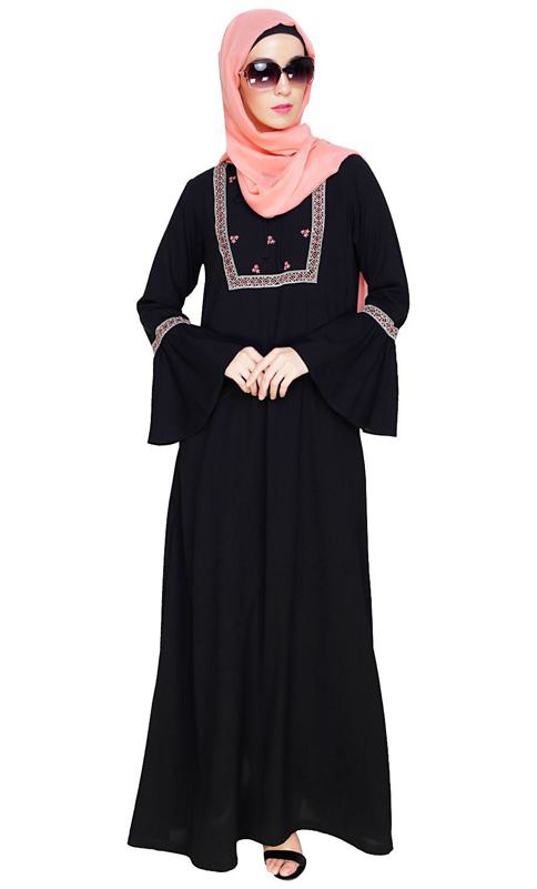 Boho Embroidered Black Abaya
