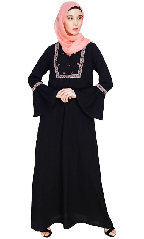 Boho Embroidered Black Abaya