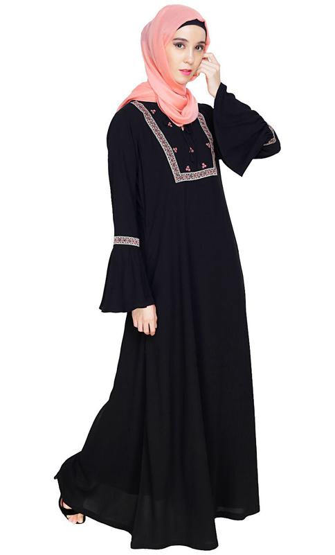 Boho Embroidered Black Abaya