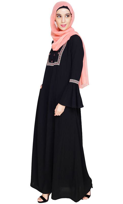 Boho Embroidered Black Abaya