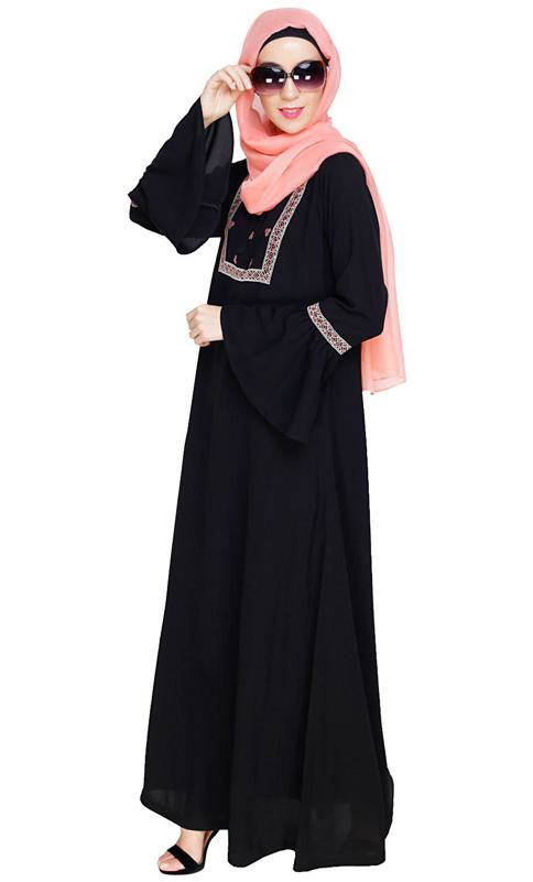 Boho Embroidered Black Abaya