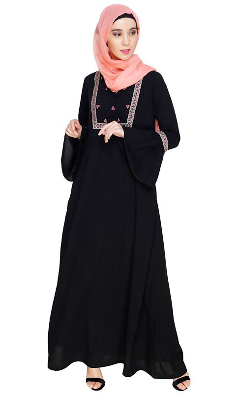 Boho Embroidered Black Abaya