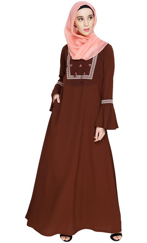 Boho Embroidered Brown Abaya (Made-To-Order)