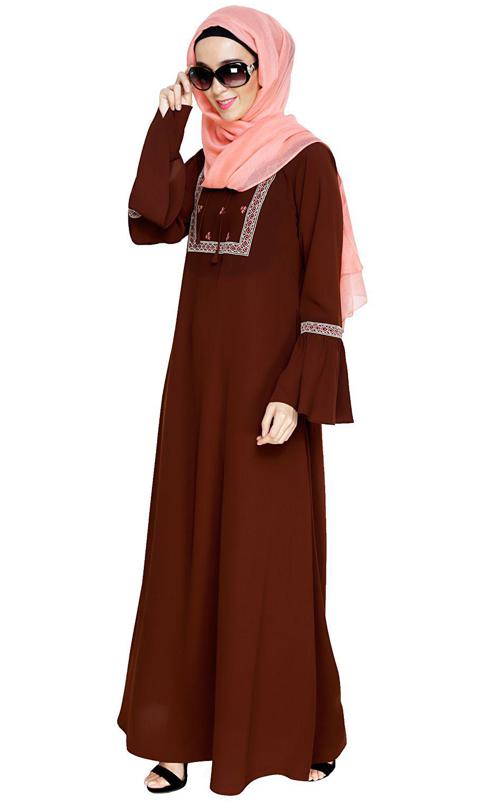 Boho Embroidered Brown Abaya (Made-To-Order)