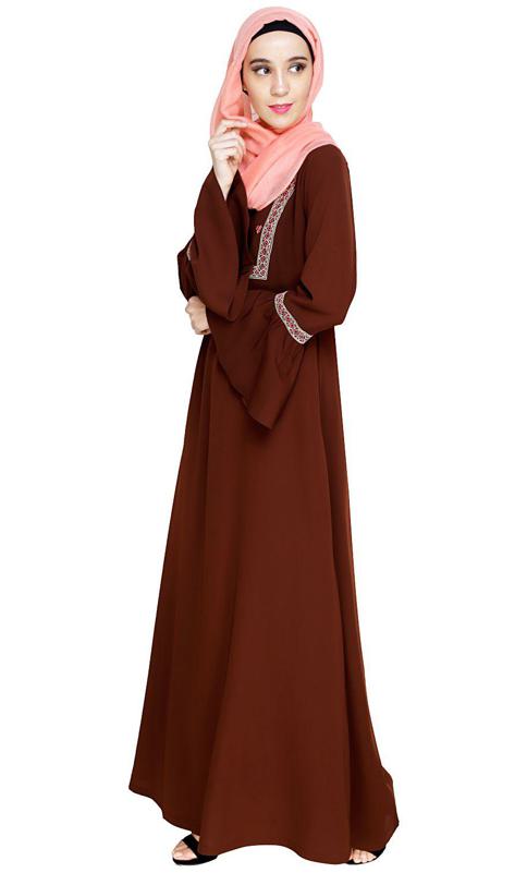 Boho Embroidered Brown Abaya (Made-To-Order)