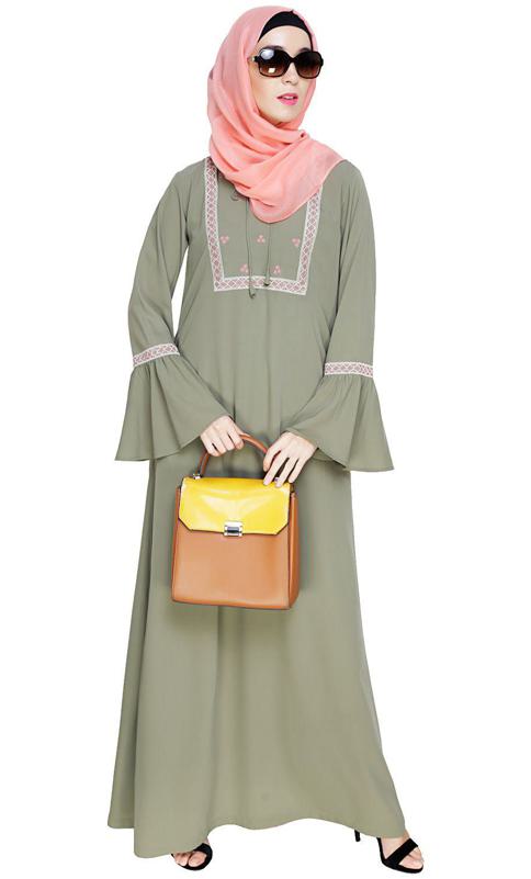 Boho Embroidered Dead Mint Abaya