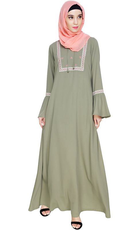 Boho Embroidered Dead Mint Abaya