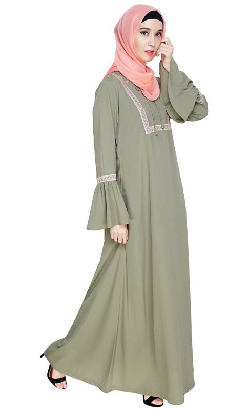 Boho Embroidered Dead Mint Abaya
