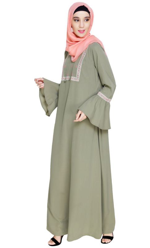 Boho Embroidered Dead Mint Abaya