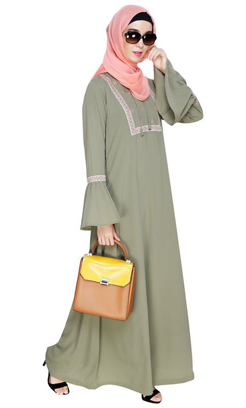 Boho Embroidered Dead Mint Abaya