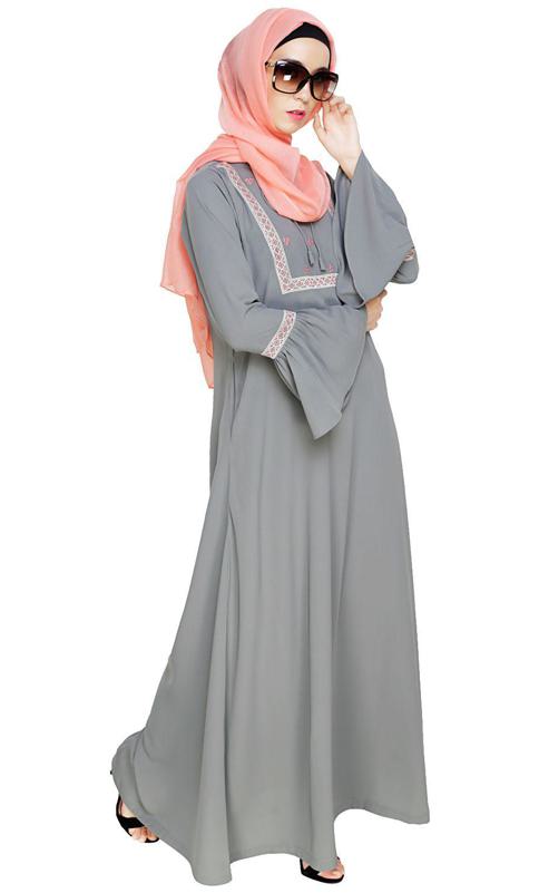 Boho Embroidered Grey Abaya (Made-To-Order)