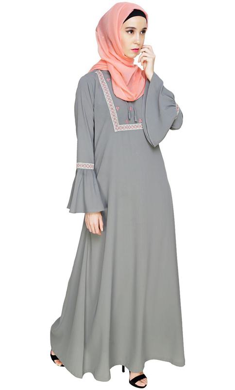 Boho Embroidered Grey Abaya (Made-To-Order)
