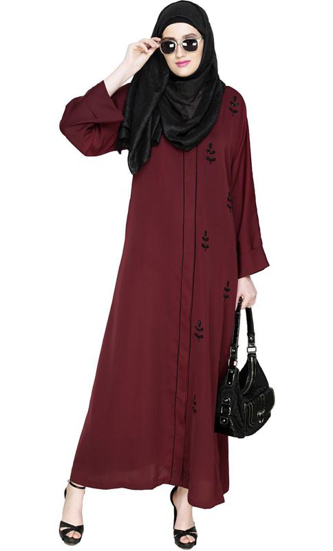 Botanic Deep Wine Beaded Dubai Style Abaya (Made-To-Order)