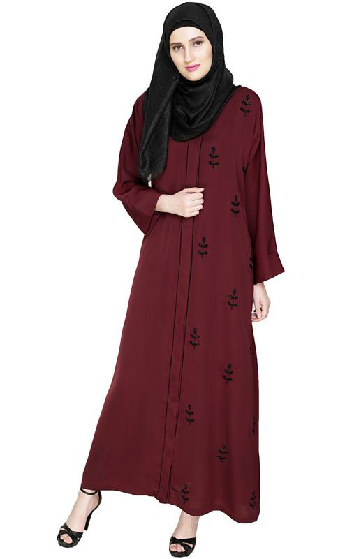 Botanic Deep Wine Beaded Dubai Style Abaya (Made-To-Order)