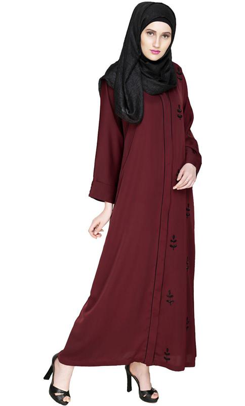 Botanic Deep Wine Beaded Dubai Style Abaya (Made-To-Order)
