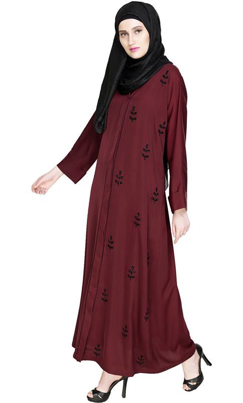 Botanic Deep Wine Beaded Dubai Style Abaya (Made-To-Order)
