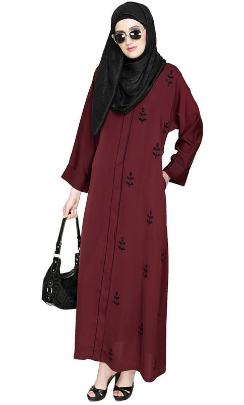 Botanic Deep Wine Beaded Dubai Style Abaya (Made-To-Order)