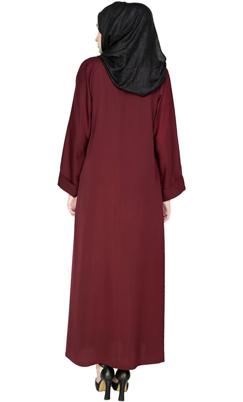 Botanic Deep Wine Beaded Dubai Style Abaya (Made-To-Order)