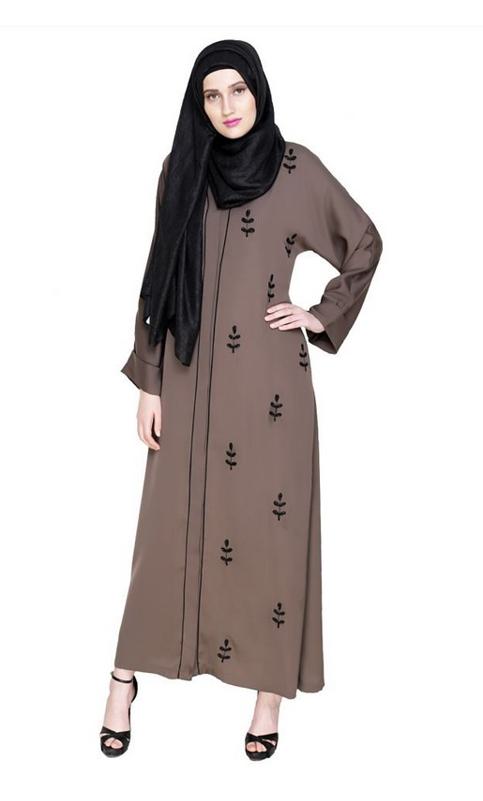 Botanic Oak Brown Beaded Dubai Style Abaya