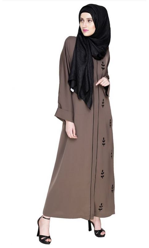 Botanic Oak Brown Beaded Dubai Style Abaya