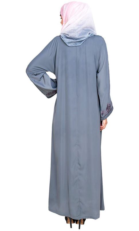 Botanical Grey Embroidered Dubai Style Abaya (Made-To-Order)
