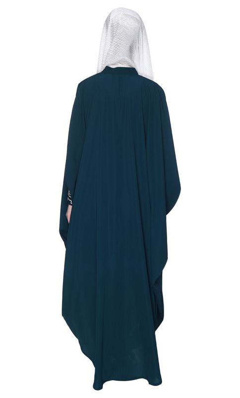 Bottle Green And White Dimensional Design Embroidered Kaftan (Made-To-Order)