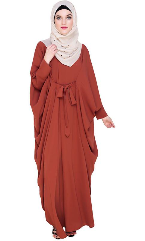Bow Embellished Brick Red Kaftan (Made-To-Order)