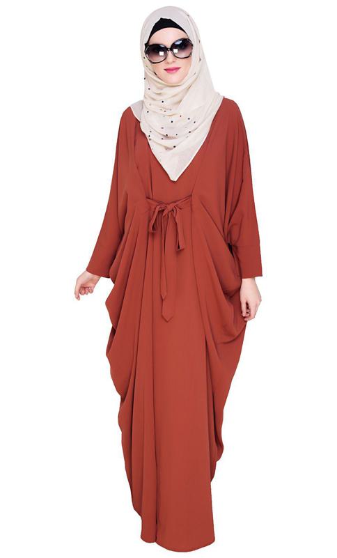 Bow Embellished Brick Red Kaftan (Made-To-Order)