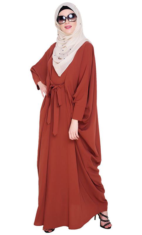 Bow Embellished Brick Red Kaftan (Made-To-Order)