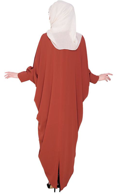 Bow Embellished Brick Red Kaftan (Made-To-Order)