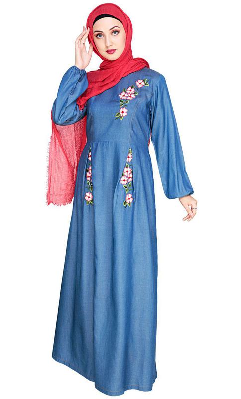 Box Pleated Blue Abaya (Made-To-Order)