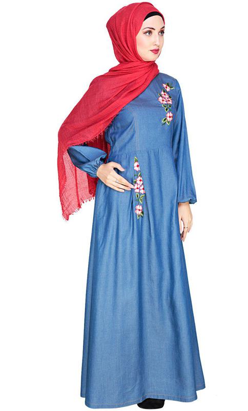 Box Pleated Blue Abaya (Made-To-Order)